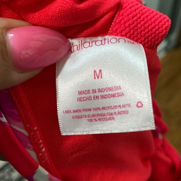 WOMENS XHILARATION CROSS-TIE PLUNGE BACK ONE-PIECE FLORAL SWIMSUIT, PINK/RED - Picture 7 of 10